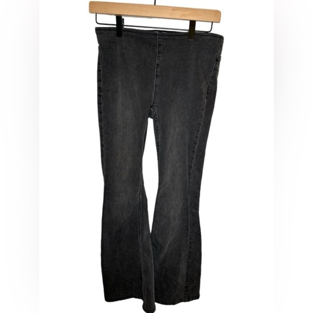 Free People Womens Gray Black Flared Jeans‎ 26 Dark Wash Pull On Stretch Elastic